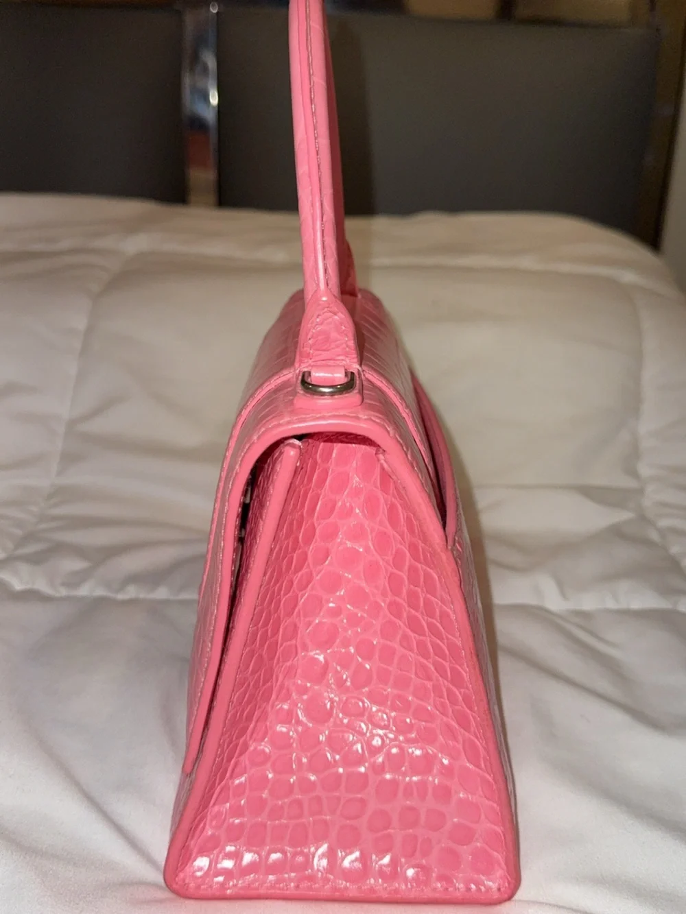 Balenciaga Pink Croc-Embossed Top Handle Satchel